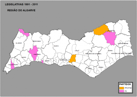 ALGARVE: FREGUESIAS QUE MANTIVERAM A MESMA TENDÊNCIA ENTRE 1991 E 2011